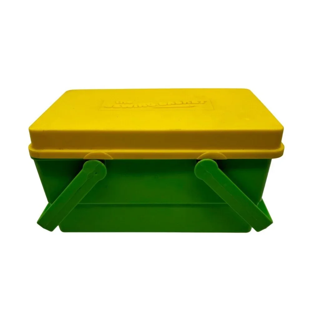 Vintage A Child Guidance Toy Sewing Basket Shape Sorter Box With Colorful Pieces